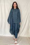 Buy_Chambray & Co._Blue Chanderi Tissue Embroidered Kaftan Tunic With Pants_Online_at_Aza_Fashions