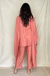 Shop_Chambray & Co._Pink Chanderi Tissue Embroidery Mandarin Collar Kaftan Tunic _at_Aza_Fashions