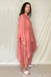 Chambray & Co._Pink Chanderi Tissue Embroidery Mandarin Collar Kaftan Tunic _Online_at_Aza_Fashions