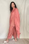 Buy_Chambray & Co._Pink Chanderi Tissue Embroidery Mandarin Collar Kaftan Tunic _Online_at_Aza_Fashions