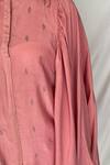 Chambray & Co._Pink Chanderi Tissue Embroidery Mandarin Collar Kaftan Tunic _at_Aza_Fashions