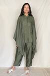 Buy_Chambray & Co._Pink Chanderi Tissue Embroidery Mandarin Collar Kaftan Tunic _at_Aza_Fashions
