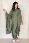 Shop_Chambray & Co._Pink Chanderi Tissue Embroidery Mandarin Collar Kaftan Tunic _Online_at_Aza_Fashions