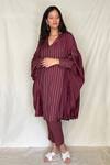 Buy_Chambray & Co._Maroon Chanderi Tissue Embroidery V Neck Asymmetric Tunic _at_Aza_Fashions