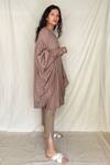 Chambray & Co._Beige Chanderi Tissue Embroidery V Neck Tunic _Online_at_Aza_Fashions