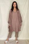 Shop_Chambray & Co._Beige Chanderi Tissue Embroidery V Neck Tunic _Online_at_Aza_Fashions
