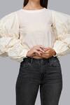 Gulabo By Abu Sandeep White Kora Cotton Bubble Sleeve Crop Top at Aza Fashions Gulabo By Abu Sandeep_White Kora Cotton Bubble Sleeve Crop Top_at_Aza_Fashions
