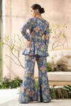 Shop_Kalista_Blue Cotton Silk V Neck Printed Top And Pant Set _at_Aza_Fashions