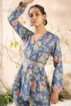 Buy_Kalista_Blue Cotton Silk V Neck Printed Top And Pant Set _Online_at_Aza_Fashions