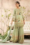 Kalista_Green Georgette Round Printed Sharara Set _Online_at_Aza_Fashions