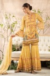 Kalista_Yellow Georgette Embroidery Round Printed Sharara Set _Online_at_Aza_Fashions