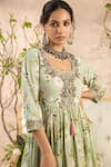 Buy_Kalista_Green Georgette Embroidery Round Printed Anarkali And Gharara Set _Online_at_Aza_Fashions