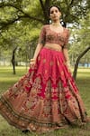 Buy_Kalista_Pink Lehenga And Blouse Dola Silk Dupatta Chanderi Embroidery Leaf Bridal Set _Online_at_Aza_Fashions