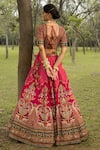 Shop_Kalista_Pink Lehenga And Blouse Dola Silk Dupatta Chanderi Embroidery Leaf Bridal Set _at_Aza_Fashions