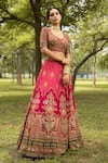 Kalista_Pink Lehenga And Blouse Dola Silk Dupatta Chanderi Embroidery Leaf Bridal Set _Online_at_Aza_Fashions