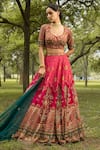 Buy_Kalista_Pink Lehenga And Blouse Dola Silk Dupatta Chanderi Embroidery Leaf Bridal Set _at_Aza_Fashions