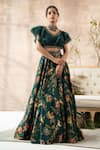 Buy_Kalista_Green Lehenga Dola Silk Blouse Organza V Neck Printed And Ruffle Set _at_Aza_Fashions