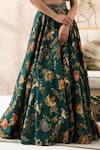 Kalista_Green Lehenga Dola Silk Blouse Organza V Neck Printed And Ruffle Set _at_Aza_Fashions