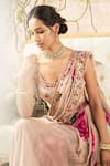 Shop_Kalista_Pink Georgette Embroidery Round Printed Pre-draped Saree With Blouse_Online_at_Aza_Fashions