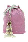 Shop_The Garnish Company_Pink Embroidery, Pearls Latonya Potli Bag _at_Aza_Fashions