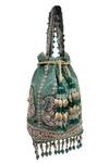 Buy_The Garnish Company_Green Embroidered Awadh Bead Tassel Polti Bag _at_Aza_Fashions
