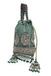 Shop_The Garnish Company_Green Embroidered Awadh Bead Tassel Polti Bag _at_Aza_Fashions