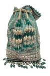 The Garnish Company_Green Embroidered Awadh Bead Tassel Polti Bag _Online_at_Aza_Fashions