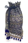 The Garnish Company Blue Embroidered Bandhej Bead Tassel Polti Bag Online at Aza Fashions The Garnish Company_Blue Embroidered Bandhej Bead Tassel Polti Bag _Online_at_Aza_Fashions