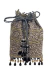 Buy_The Garnish Company_Grey Embroidered Bandhej Bead Tassel Polti Bag _at_Aza_Fashions