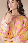 Archana Shah_Yellow Bamberg Crepe Embroidery Round Floral Print Dress _at_Aza_Fashions