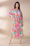 Buy_Archana Shah_Pink Bamberg Crepe Embroidery Round Floral Print Dress _Online_at_Aza_Fashions