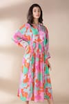 Shop_Archana Shah_Pink Bamberg Crepe Embroidery Round Floral Print Dress _Online_at_Aza_Fashions