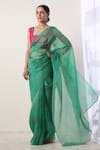 Buy_Label Nitika_Green Chanderi Embroidery Square Organza Printed Saree With Blouse  _at_Aza_Fashions