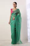 Label Nitika_Green Chanderi Embroidery Square Organza Printed Saree With Blouse  _Online_at_Aza_Fashions