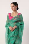 Buy_Label Nitika_Green Chanderi Embroidery Square Organza Printed Saree With Blouse  _Online_at_Aza_Fashions