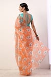 Shop_Label Nitika_Orange Chanderi Embroidery Leaf Neck Organza Printed Saree With Blouse _at_Aza_Fashions