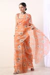 Buy_Label Nitika_Orange Chanderi Embroidery Square Organza Printed Saree With Blouse _at_Aza_Fashions