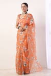Label Nitika_Orange Chanderi Embroidery Square Organza Printed Saree With Blouse _Online_at_Aza_Fashions