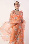 Buy_Label Nitika_Orange Chanderi Embroidery Square Organza Printed Saree With Blouse _Online_at_Aza_Fashions