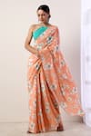 Buy_Label Nitika_Orange Crepe Printed Saree With Unstitched Blouse  _at_Aza_Fashions