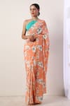 Label Nitika_Orange Crepe Printed Saree With Unstitched Blouse  _Online_at_Aza_Fashions