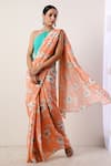 Buy_Label Nitika_Orange Crepe Printed Saree With Unstitched Blouse  _Online_at_Aza_Fashions