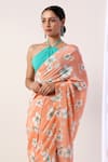 Shop_Label Nitika_Orange Crepe Printed Saree With Unstitched Blouse  _Online_at_Aza_Fashions