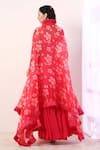 Shop_Label Nitika_Pink Crepe Embroidery Blouse Scoop Floral Print Cape And Lehenga Set _at_Aza_Fashions