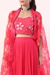 Shop_Label Nitika_Pink Crepe Embroidery Blouse Scoop Floral Print Cape And Lehenga Set _Online_at_Aza_Fashions