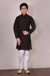 Buy_Arihant Rai Sinha_Black Silk Printed Kurta Set For Boys_at_Aza_Fashions