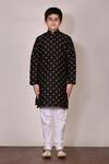 Arihant Rai Sinha_Black Silk Printed Kurta Set For Boys_Online_at_Aza_Fashions