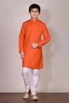 Buy_Petite Pomme_White Silk Orange Kurta And Churidar Set _at_Aza_Fashions