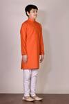 Petite Pomme_White Silk Orange Kurta And Churidar Set _Online_at_Aza_Fashions