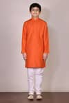 Buy_Petite Pomme_White Silk Orange Kurta And Churidar Set _Online_at_Aza_Fashions